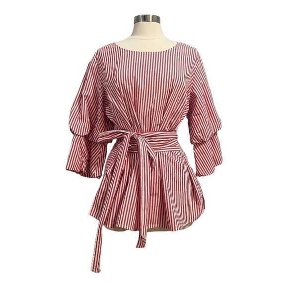 International Concepts INC Plus Size 0X Tucked Sleeve Shirt Stripe - Picture 2 of 9